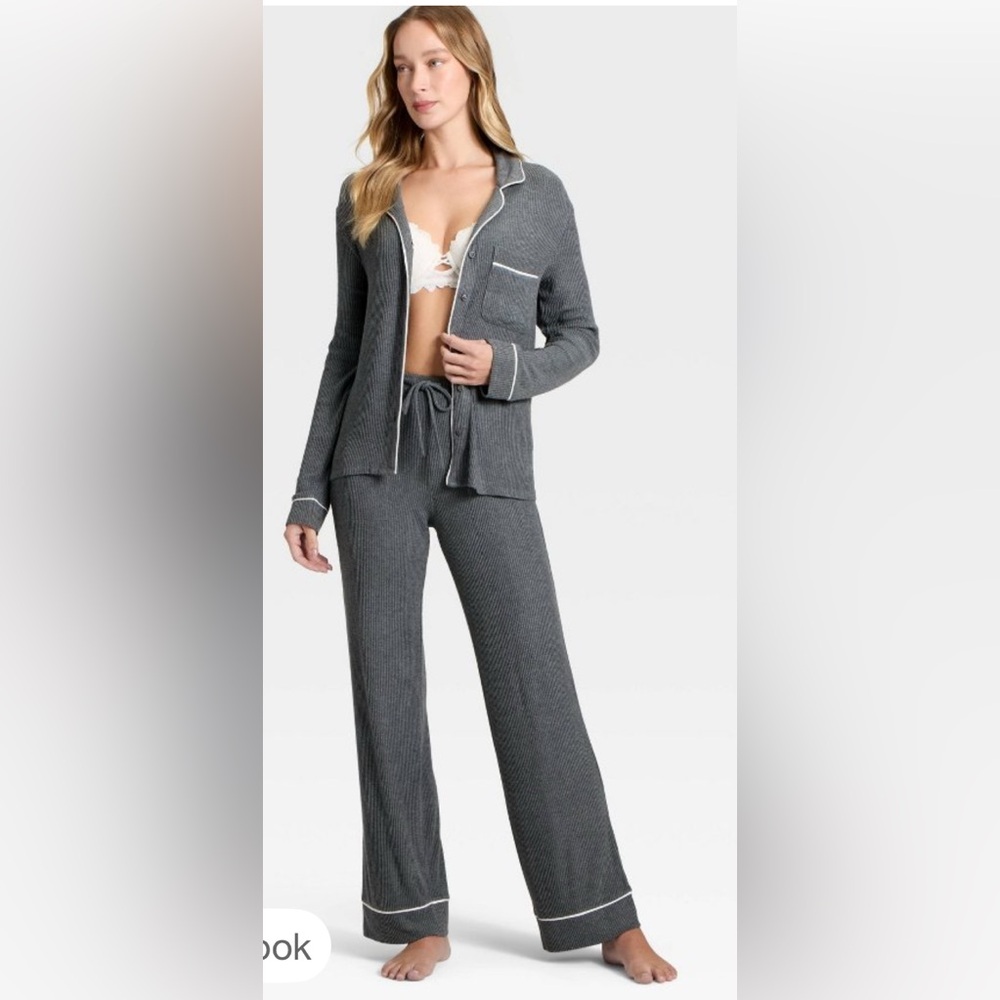 Auden Cozy Ribbed Notch Collar Long Sleeve Shirt & Pants Set